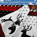 Black Winter Christmas Moose Pattern Knitted Long Thick Scarf with Snow Geometric Design, Reversible Warm Fair Isle Shawl for Men and Women