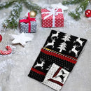 Black Winter Christmas Moose Pattern Knitted Long Thick Scarf with Snow Geometric Design, Reversible Warm Fair Isle Shawl for Men and Women