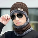 Winter Knitted Wool Ski Mask Neck Warmer Cap and Bib Set, 2-in-1 Cold Weather Accessory with Stretchy One Size Fits Most for Unisex Outdoor Sports