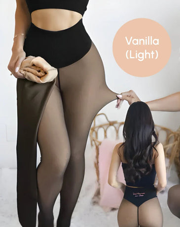 Seamless Vanilla Lined Warm Tights as Pants, Plus Size XS/S with Flat Seam Technology, Skin-Soft Thermal Winter Base Layer for Dresses or Lounge Wear