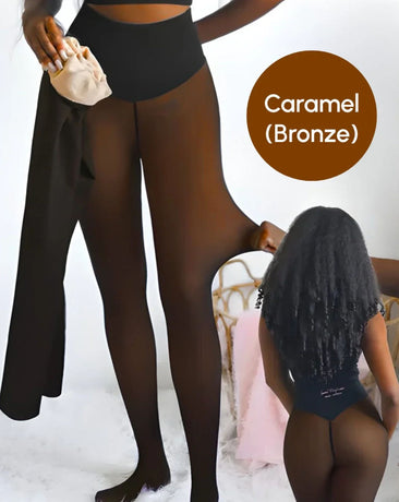 Seamless Caramel Lined Warm Tights as Pants, Plus Size L/XL with Soft Pine-Lined Inner, Versatile Thermal Winter Legwear for Dresses or Casual Home Wear