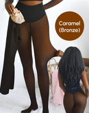 Seamless Caramel Lined Warm Tights as Pants, Plus Size M/L with Soft Lining and Flat Seams, Thermal Base Layer for Cold Weather, Dress or Casual Wear