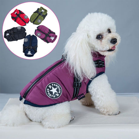 Army Green Winter Waterproof Dog Jacket with Built-in Harness, Warm Padded Cotton Vest for Small and Medium Breeds, Size S with Reflective Safety Strips