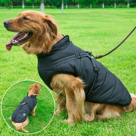 Army Green Winter Waterproof Dog Jacket with Built-in Harness, Warm Padded Cotton Vest for Small and Medium Breeds, Size S with Reflective Safety Strips