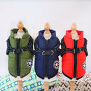 Army Green Winter Waterproof Dog Jacket with Built-in Harness, Warm Padded Cotton Vest for Small and Medium Breeds, Size S with Reflective Safety Strips