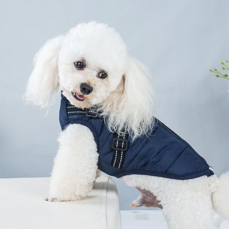 Army Green Winter Waterproof Dog Jacket with Built-in Harness, Warm Padded Cotton Vest for Small and Medium Breeds, Size S with Reflective Safety Strips