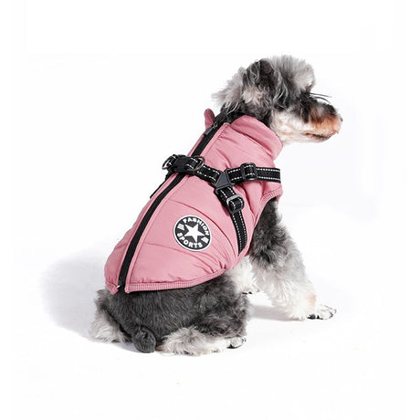 Pink Winter Waterproof Dog Jacket with Integrated Harness, Zipper Closure and Soft Coral Fleece Lining, Size XL for Large Breeds with Reflective Safety Trim