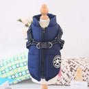 Blue Winter Waterproof Dog Jacket with Built-in Harness, Zipper Fastening and Soft Coral Fleece Lining, Size M for Medium Dogs with Reflective Safety Design