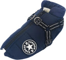 Navy Blue Winter Waterproof Dog Jacket with Integrated Harness, Windproof Warm Coat with Reflective Trim, Size XL for Large Dogs with Adjustable Collar