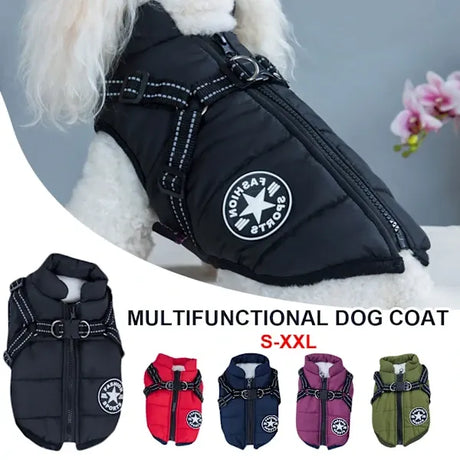 Green Waterproof Winter Dog Jacket with Built-in Harness, Windproof Warm Coat with Reflective Strips and Elastic Belly Band, Size XL for Large Dogs