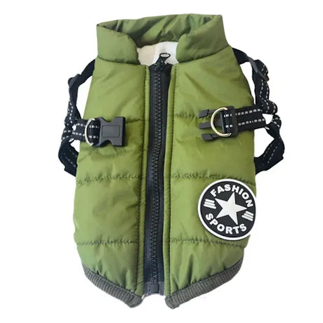 Green Waterproof Winter Dog Jacket with Built-in Harness, Windproof Warm Coat with Reflective Strips and Elastic Belly Band, Size XL for Large Dogs