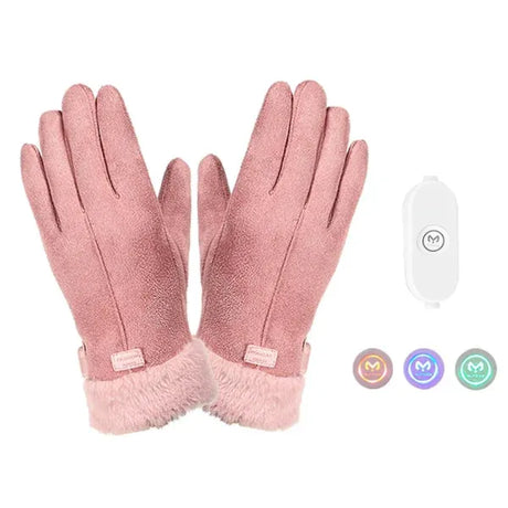 USB Rechargeable Heated Gloves for Women with 3-Level Temperature Control, Touchscreen Compatible Soft Suede with Coral Fleece Lining, Requires Power Bank
