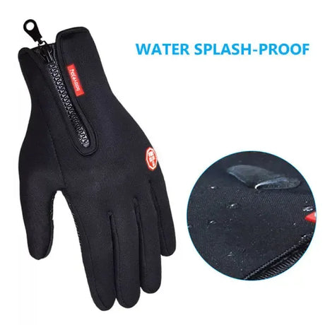 Black Winter Windproof Waterproof Thermal Touch Gloves for Men and Women, Anti-Slip Rubber Palm, Zipper Closure for Easy Wear, Size L for Outdoor Sports