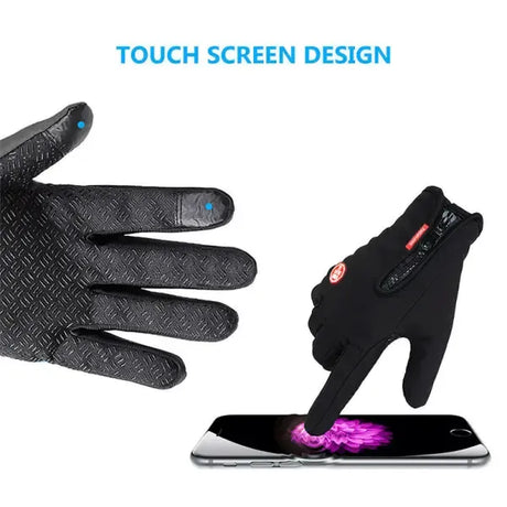 Black Winter Windproof Waterproof Thermal Touch Gloves for Men and Women, Anti-Slip Rubber Palm, Zipper Closure for Easy Wear, Size L for Outdoor Sports