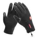 Black Winter Windproof Waterproof Thermal Touch Gloves for Men and Women, Anti-Slip Rubber Palm, Zipper Closure for Easy Wear, Size L for Outdoor Sports