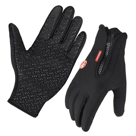 Black Winter Windproof Waterproof Thermal Touch Gloves for Men and Women, Anti-Slip Rubber Palm, Zipper Closure for Easy Wear, Size L for Outdoor Sports