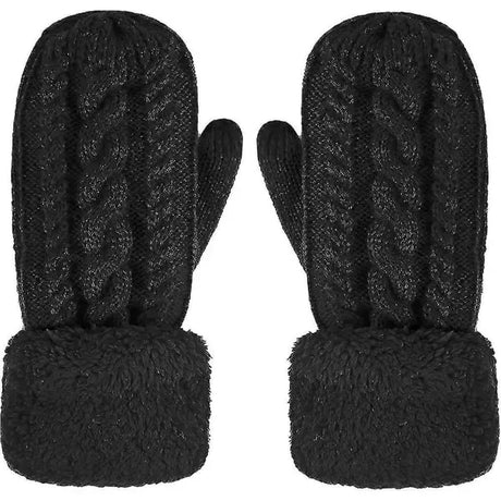 Thick Fleece Lined Warm Knitted Mittens for Women, Super Soft Thermal Winter Hand Warmers with Stretchy Elastic Wrist, One Size for Most Hand Shapes