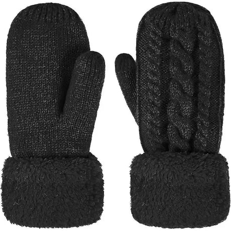 Thick Fleece Lined Warm Knitted Mittens for Women, Super Soft Thermal Winter Hand Warmers with Stretchy Elastic Wrist, One Size for Most Hand Shapes