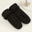 Thick Fleece Lined Warm Knitted Mittens for Women, Super Soft Thermal Winter Hand Warmers with Stretchy Elastic Wrist, One Size for Most Hand Shapes