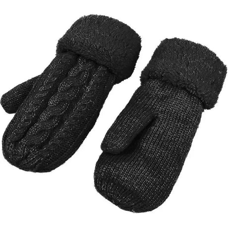 Thick Fleece Lined Warm Knitted Mittens for Women, Super Soft Thermal Winter Hand Warmers with Stretchy Elastic Wrist, One Size for Most Hand Shapes
