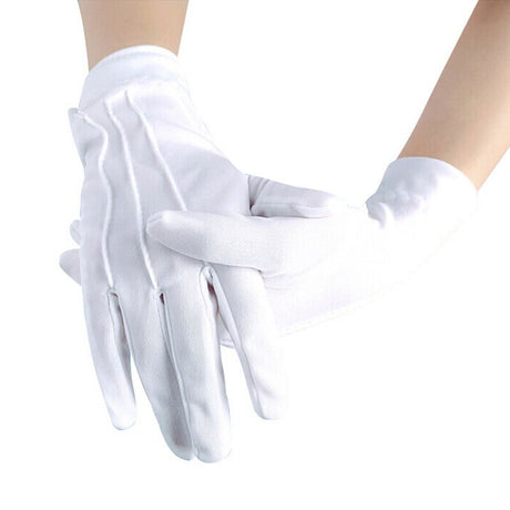 White Adult One Size Fingerless Gloves with Snap Button Closure and Embroidered Seams, Perfect for Christmas Saint Nicholas Carnival Halloween Costume Parties