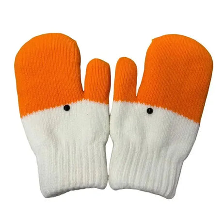 Yellow Winter Goose Design Fleece Lined Knitted Thermal Gloves, Cute Playful Pattern with Vibrant Color, Fun Warm Gift for Cycling Skiing and Everyday Use