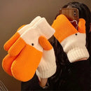 Yellow Winter Goose Design Fleece Lined Knitted Thermal Gloves, Cute Playful Pattern with Vibrant Color, Fun Warm Gift for Cycling Skiing and Everyday Use