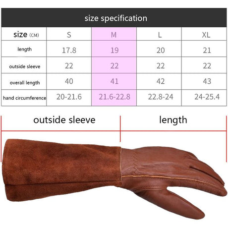 Long Thorn-Resistant Gardening Gloves for Women, Rose Pruning and Cactus Handling Protective Arm Covers, Thick Cowhide Leather with Cotton Lining