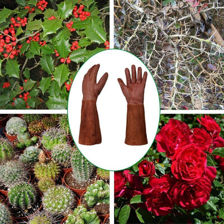 Long Thorn-Resistant Gardening Gloves for Women, Rose Pruning and Cactus Handling Protective Arm Covers, Thick Cowhide Leather with Cotton Lining