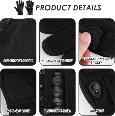 Black Men's Motorcycle Tactical Gloves with Knuckle Protection, Breathable Mesh Vents, Non-Slip Silicone Palm, Touchscreen Fingertips for Riding and Training