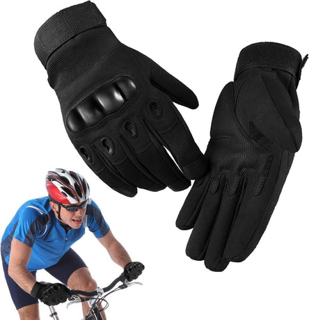 Black Men's Motorcycle Tactical Gloves with Knuckle Protection, Breathable Mesh Vents, Non-Slip Silicone Palm, Touchscreen Fingertips for Riding and Training