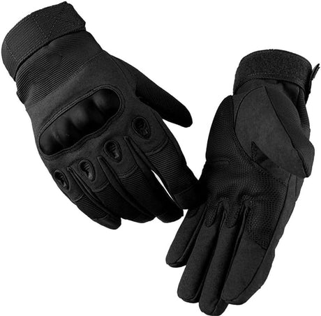 Black Men's Motorcycle Tactical Gloves with Knuckle Protection, Breathable Mesh Vents, Non-Slip Silicone Palm, Touchscreen Fingertips for Riding and Training