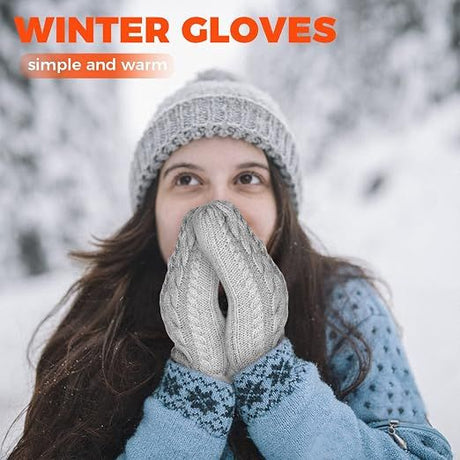 Black Thick Fleece Lined Insulated Mittens for Women, Crochet Knit Design with Inner Fleece Lining, Button Fastening Stretchy Fit for Cold Weather