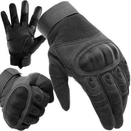 Black Tactical Military Gloves with Touchscreen Compatibility, Reinforced Nylon Construction with Non-Slip Panels and Adjustable Velcro Cuffs Size L