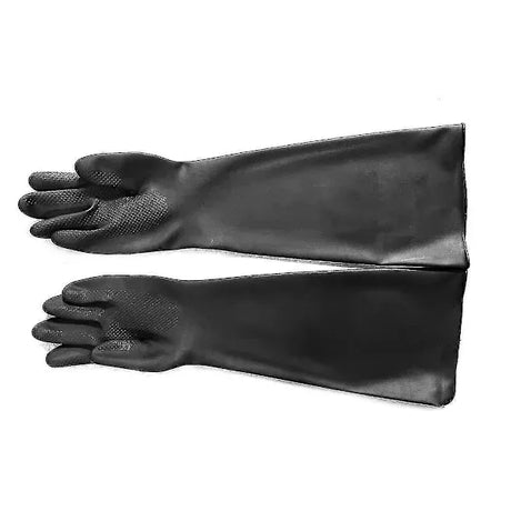 Rubber Sandblasting Gloves 60 cm Length for Sandblasting Cabinets, Cotton Lined Abrasion Resistant Sleeves with Rough Surface for Secure Grip in Heavy-Duty Work