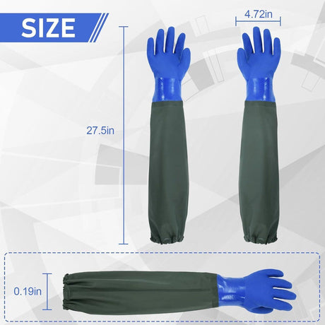Waterproof Long Rubber Pond Gloves with 28 Inch Sleeves, Thick PVC Wear Resistant for Car Wash Fishing Digging and Chemical Handling with Seamless Cotton Liner