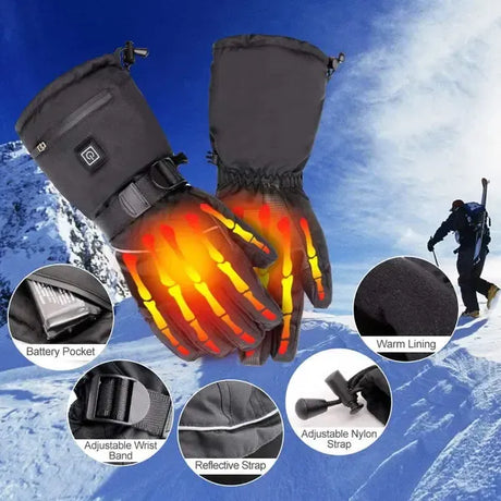Rechargeable Heated Mittens Gloves with 4000mAh Lithium Battery, 3 Temperature Settings 30-45°C, Water-Repellent Touchscreen Compatible Size L