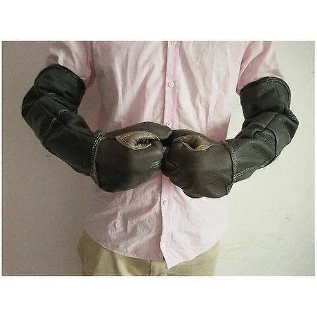 Thick Cowhide Animal Handling Gloves for Dog Cat Bird Snake Parrot Lizard, Anti-Bite and Scratch Protection with Cotton Lining for Gardening and Wild Animal Care