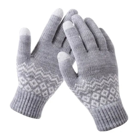 CDQ Thickened Winter Jacquard Gloves for Women, Touchscreen Compatible Double Woven Warm Knit with Elastic Cuffs, Machine Washable for Cold Weather