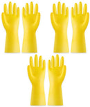 Yellow Rubber Cleaning Gloves 3 Pairs Size L, Waterproof Reusable with Non-Slip Granulated Palm, Soft Cotton Velvet Lining for Kitchen Bathroom and Car Washing