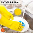 Yellow Rubber Cleaning Gloves 3 Pairs Size L, Waterproof Reusable with Non-Slip Granulated Palm, Soft Cotton Velvet Lining for Kitchen Bathroom and Car Washing