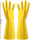 Yellow Rubber Cleaning Gloves 3 Pairs Size L, Waterproof Reusable with Non-Slip Granulated Palm, Soft Cotton Velvet Lining for Kitchen Bathroom and Car Washing
