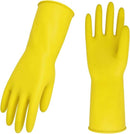 Yellow Rubber Cleaning Gloves 3 Pairs Size L, Waterproof Reusable with Non-Slip Granulated Palm, Soft Cotton Velvet Lining for Kitchen Bathroom and Car Washing