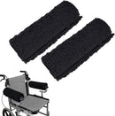 Black Memory Foam Wheelchair Armrest Cushion Covers 2 Pack, Synthetic Sheepskin Pressure Relief for Seniors Adults, Compatible with Standard Wheelchairs and Office Chairs