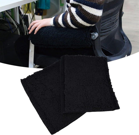 Black Memory Foam Wheelchair Armrest Cushion Covers 2 Pack, Synthetic Sheepskin Pressure Relief for Seniors Adults, Compatible with Standard Wheelchairs and Office Chairs