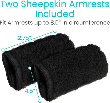 Black Memory Foam Wheelchair Armrest Cushion Covers 2 Pack, Synthetic Sheepskin Pressure Relief for Seniors Adults, Compatible with Standard Wheelchairs and Office Chairs