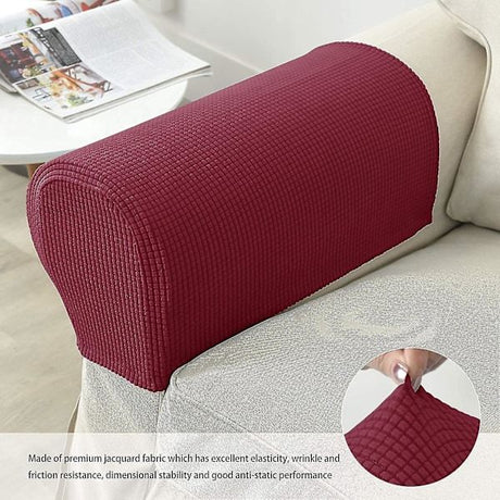 Burgundy Stretch Armchair Armrest Cover for Sofa, Waterproof Polyester Fabric with Non-Slip Machine Washable Design, 2 Pack Furniture Protector for Pets and Kids