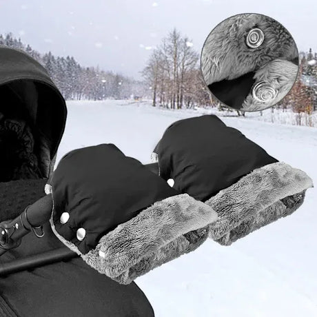 Warm Fleece Lined Stroller Gloves with Waterproof Oxford Outer, Universal Size with Snap Button Design for Easy Attachment to Stroller Handlebars for Winter Walks