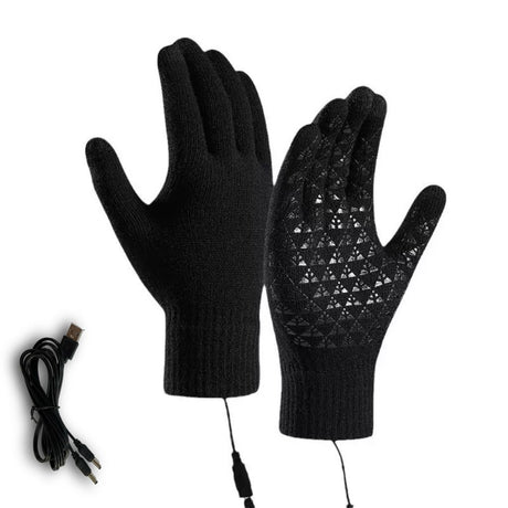 Gray USB 5V Direct-Plug Electric Heating Gloves, Knitted Winter Warm Cycling Skiing Fishing Gloves Non-Adjustable Constant Heat Requires Power Bank for Operation