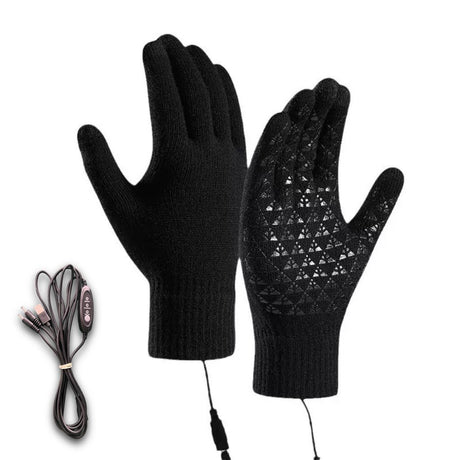 Gray USB 5V Direct-Plug Electric Heating Gloves, Knitted Winter Warm Cycling Skiing Fishing Gloves Non-Adjustable Constant Heat Requires Power Bank for Operation